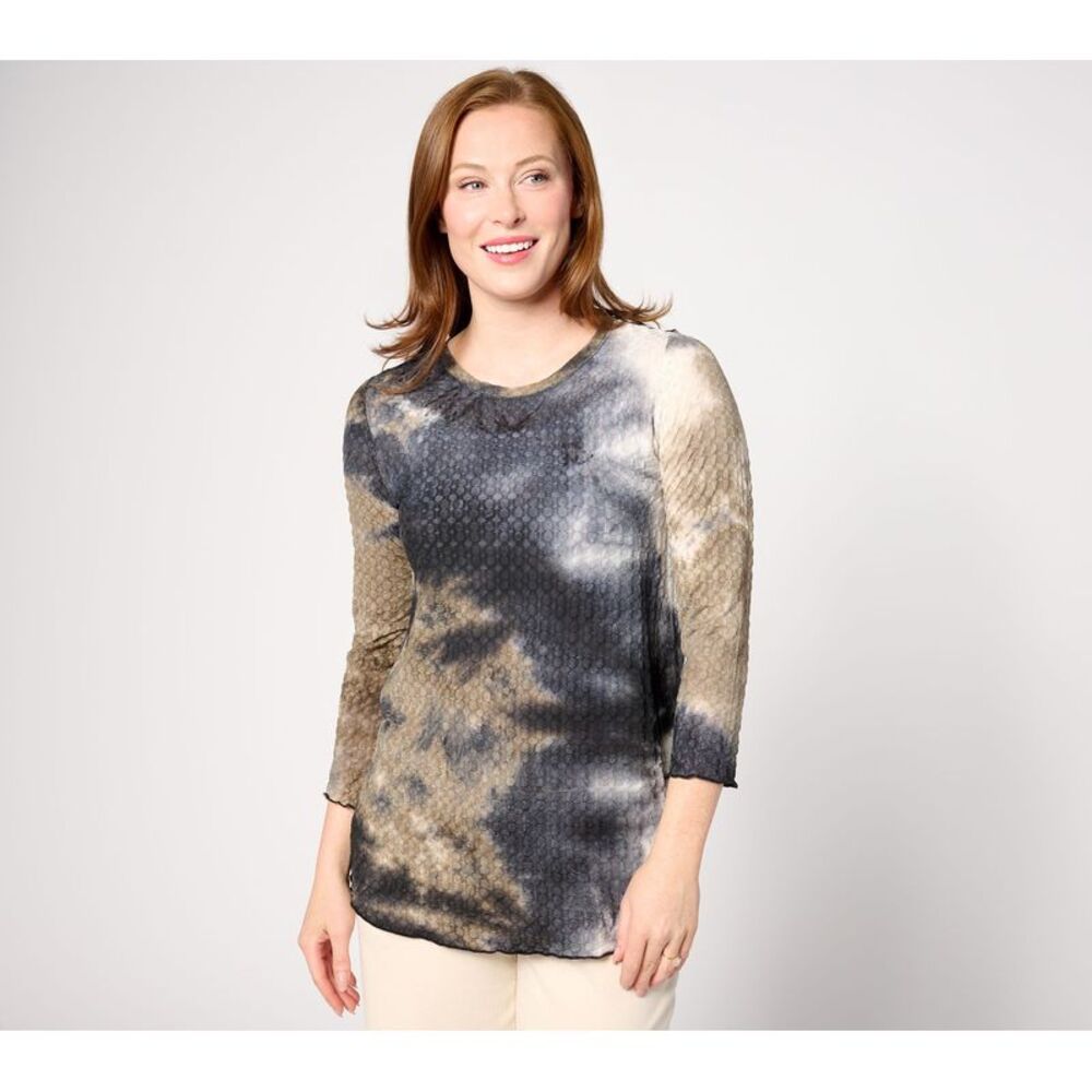 French Knot Women's Top Sz M Printed Scoop Neck Black A638926